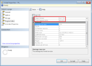 fragmentation level on an index in a sql table